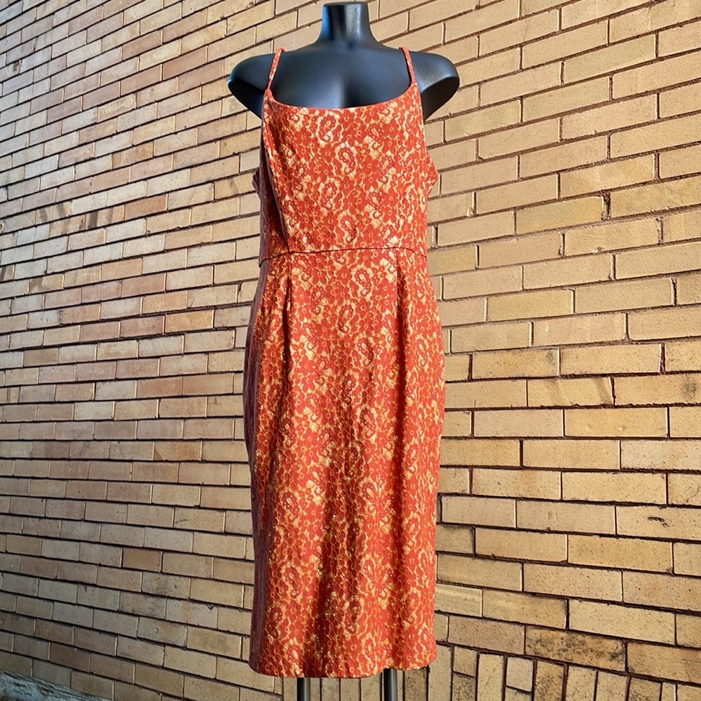 Tailor & Twirl Retro Burnt Orange Paisley Lace Midi Dress Size XL